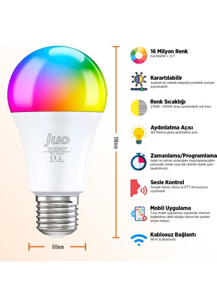 Lumex Akıllı Ampul 9W LED Rgb Wifi & Bluetooth