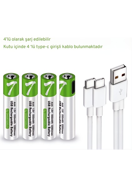Type-C USB Şarjlı Aaa Ince Pil