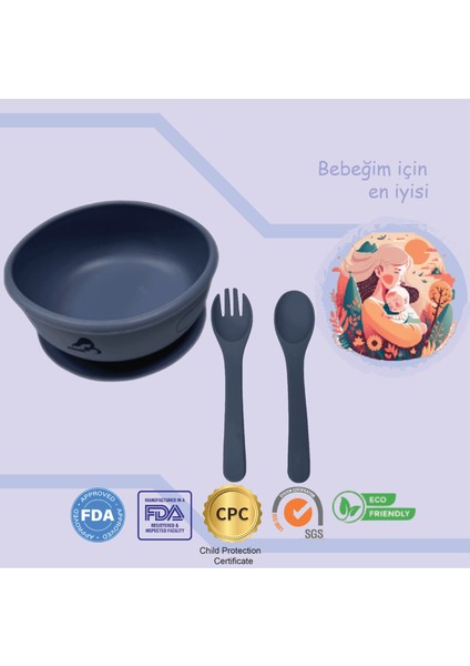 "Momia Bebek Silikon Beslenme Mama Seti - Sağlıklı ve Renkli!" set 7 - bebek mama kasesi , bebek kaşık çatal