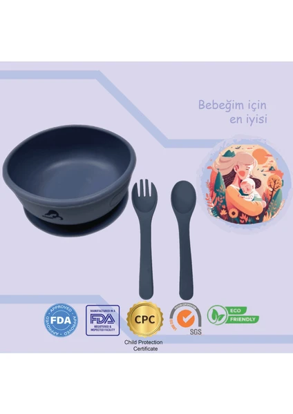 Momia Bebek "Momia Bebek Silikon Beslenme Mama Seti - Sağlıklı ve Renkli!" set 7 - bebek mama kasesi , bebek kaşık çatal