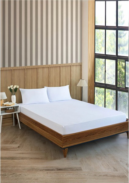 Çizgili Saten Yatak Çarşafı Lastikli 100X200 Yastık Kılıfı 50X70 Fitted Tek Kişilik Çarşaf Seti