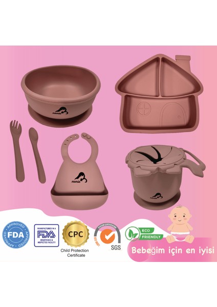 "Momia Bebek Silikon Beslenme Mama Seti - Sağlıklı ve Renkli!" set 1 - bebek yemek tabağı , bebek mama önlüğü , bebek mama kasesi , bebek atıştırmalık kap , bebek kaşık çatal