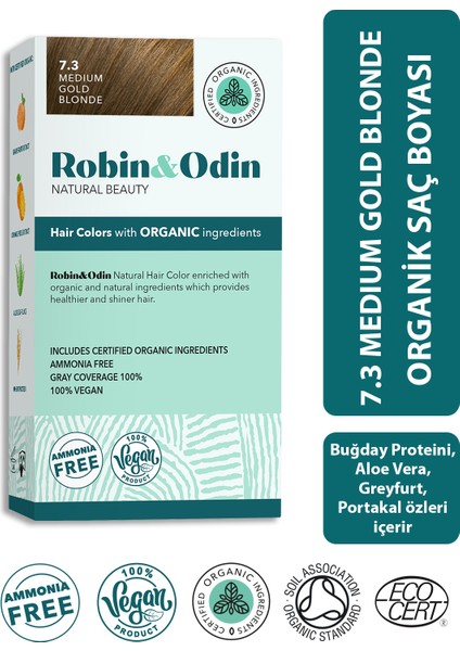 Organik Amonyaksız Silikonsuz Parabensiz Meyve özleri ve Vitaminler içeren Kalıcı Saç Boyası 7.3 Medium Gold Blonde /Orta Altın Sarı