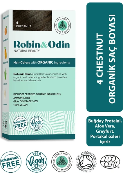 Robin & Odin Organik Kalıcı Saç Boyası 4 Chestnut / Kestane