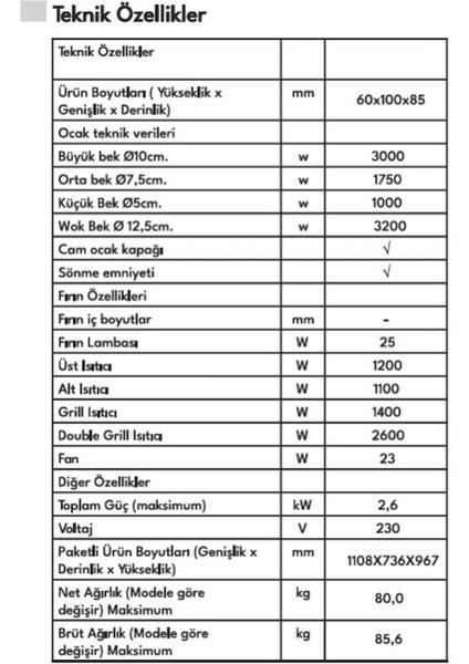 SF 11502 x 7 Gözü Gazlı 1 Gözü Woklu A Enerji Sınıfı Kuzine Fırın