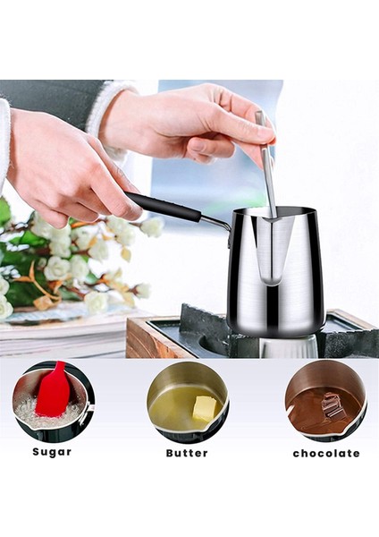 Paslanmaz Tereyağı ve Kahve Isıtıcısı,türk Cezvesi,mini Tereyağı Eritme Kazanı ve Borulu Sütlük -(600ML) (Yurt Dışından)