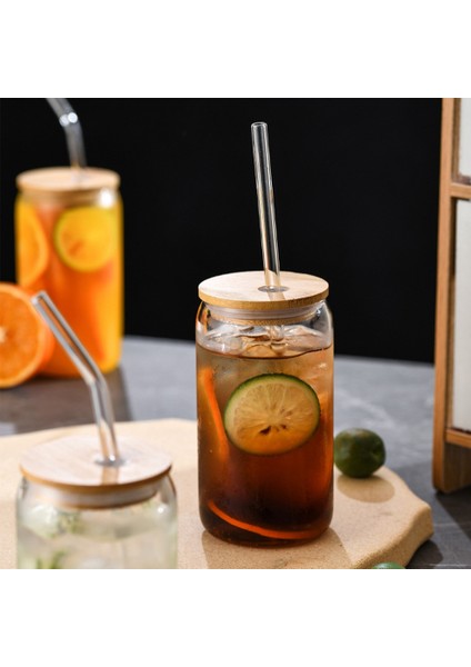 6 Bambu Kapaklı ve 6 Cam Pipetli 6 Adet Set Içme Bardağı, 16OZ Şekilli Cam Bardak, Şeffaf Buzlu Kahve Fincanı (Yurt Dışından) fiyatları