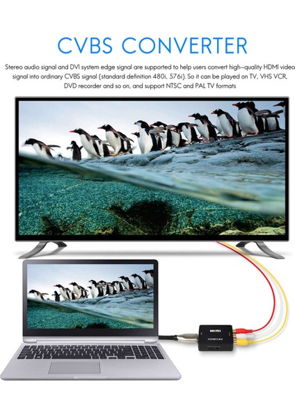 Hdtv Için Mini 1080P Kompozit - Rca Ses Video Av Cvbs Dönüştürücü Adaptör (Yurt Dışından)