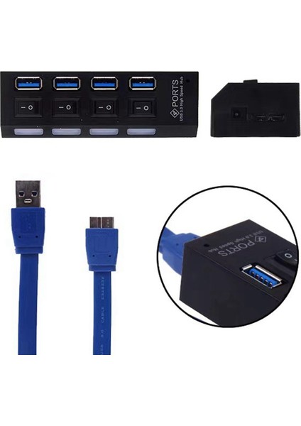 USB 3.0 Güç Adaptörü 4 Bağlantı Noktalı Çoklu USB Ayırıcı Hub 3.0usb Hub 50CM Kablo Hub Yerleştirme Istasyonu Abd Fişi (Yurt Dışından)