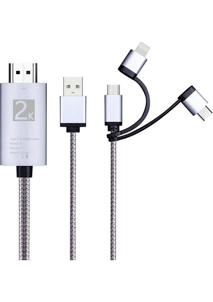 Mikro USB Tip C - 3'ü 1 Arada 2k Hdtv Tv Konektörü Monitör Android Akıllı Telefon Için USB Adaptör Kablosu (Yurt Dışından)