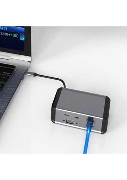 12'si 1 Arada Dikey USB 3.0 4K -Uyumlu VGA Tf Okuyucu Usb-C Ayırıcı Tip C Hub Ethernet Adaptörü Bağlantı Istasyonu (Yurt Dışından)