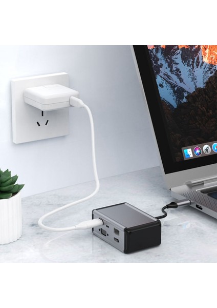 12'si 1 Arada Dikey USB 3.0 4K -Uyumlu VGA Tf Okuyucu Usb-C Ayırıcı Tip C Hub Ethernet Adaptörü Bağlantı Istasyonu (Yurt Dışından)