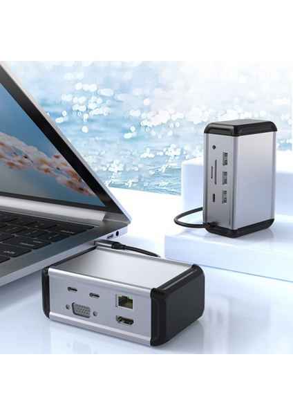 12'si 1 Arada Dikey USB 3.0 4K -Uyumlu VGA Tf Okuyucu Usb-C Ayırıcı Tip C Hub Ethernet Adaptörü Bağlantı Istasyonu (Yurt Dışından)