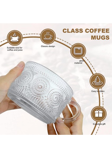 Vintage Kahve Bardağı Kupa Seti 2'li, Bambu Kapaklı Cam Kahve Çay Bardakları, Bardak Altlığı ve Kaşık, 15OZ Şeffaf Kabartmalı B (Yurt Dışından) fiyatları