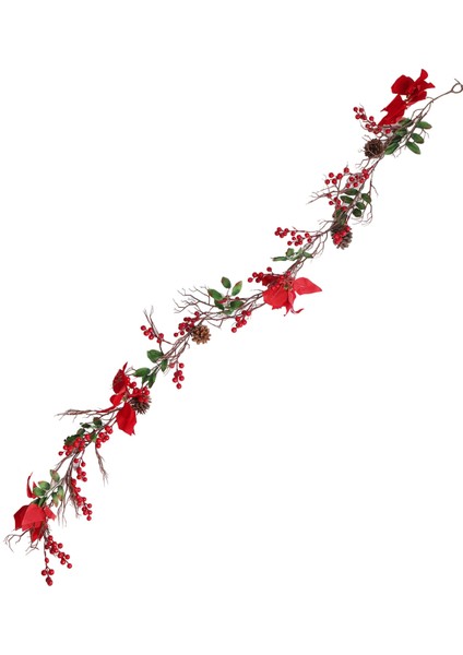 6.3ft Kırmızı Berry Noel Çelenk, Yapay Atatürk Çiçeği Garland, Çam Kozalakları ile Noel Berry Çelenk (Yurt Dışından)