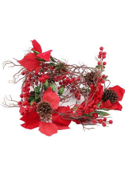 6.3ft Kırmızı Berry Noel Çelenk, Yapay Atatürk Çiçeği Garland, Çam Kozalakları ile Noel Berry Çelenk (Yurt Dışından)
