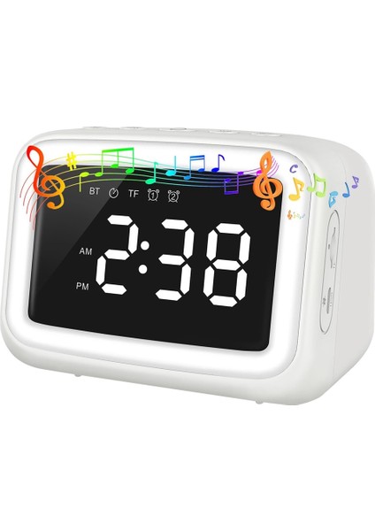 Yatak Odası Için Bluetooth Hoparlörlü Çocuk Çalar Saati, Kısılabilir Gece Işığı Beyazı ile Çocuklar Için Uyandırmaya Uygun Çalar Saat (Yurt Dışından)