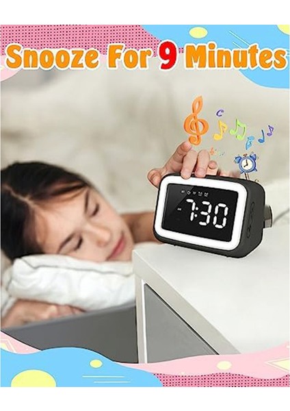 Yatak Odası Için Bluetooth Hoparlörlü Çocuk Çalar Saati, Kısılabilir Gece Işığı Beyazı ile Çocuklar Için Uyandırmaya Uygun Çalar Saat (Yurt Dışından)
