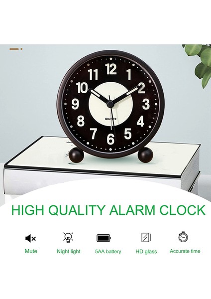 Çalar Saat Aydınlık 4 Inçyuvarlak Sessiz Analog Masa Saati Geçmeyen, Yatak Odası Için Yüksek Alarmla Çalıştırılır (Yurt Dışından)