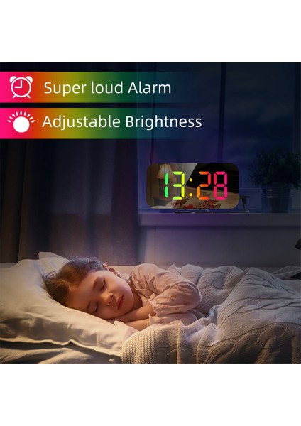 Dijital Çalar Saat Rgb Renkli Ekran Görüntüsü Akıllı Ayna Çalar Saat Oda Dekorasyonu Için Tarih Göstergesi Siyah (Yurt Dışından)