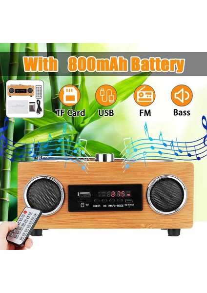 Kablosuz Ahşap Retro Hoparlör Radyo Subwoofer Ev Ses Sütunu Bluetooth Müzik Merkezi Desteği Usb/tf/fm (Yurt Dışından)