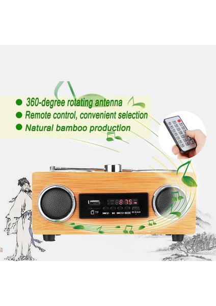 Kablosuz Ahşap Retro Hoparlör Radyo Subwoofer Ev Ses Sütunu Bluetooth Müzik Merkezi Desteği Usb/tf/fm (Yurt Dışından)