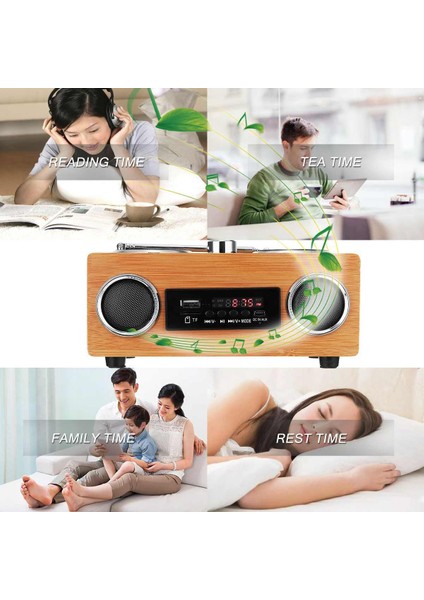 Kablosuz Ahşap Retro Hoparlör Radyo Subwoofer Ev Ses Sütunu Bluetooth Müzik Merkezi Desteği Usb/tf/fm (Yurt Dışından)