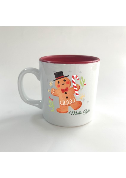 Mutlu Yıllar Kurabiye Adam Baskılı Kırmızı Multi Yılbaşı Kupası