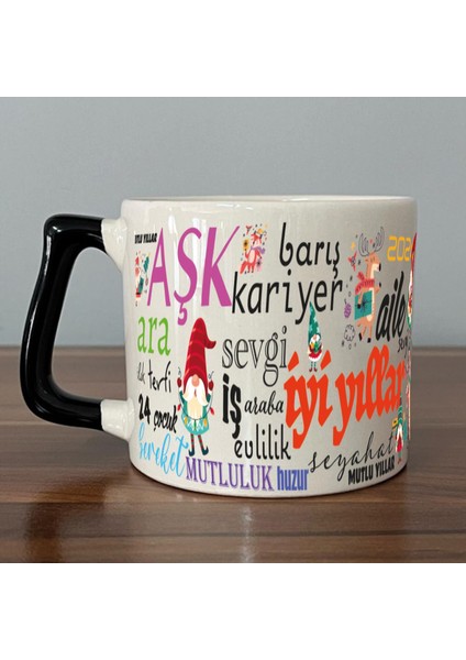 Dilekler Baskılı Siyah Kulplu D Yılbaşı Kupası