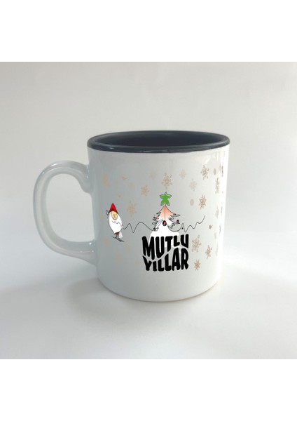 Mutlu Yıllar Kar Taneleri Baskılı Siyah Multi Yılbaşı Kupası