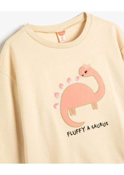 Dinozorlu Sweatshirt Bisiklet Yaka Uzun Kollu Şardonlu Pamuklu modelleri