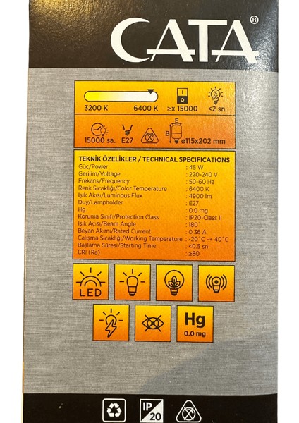 CT-4242 45W 6400K (Beyaz Işık) E27 Duylu LED Torch Ampul (4 Adet)