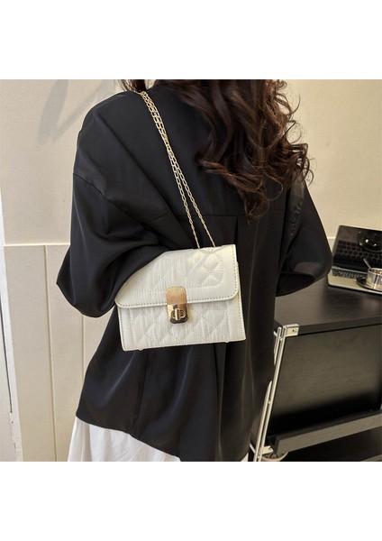 Çok Yönlü Düz Renk Iplik Işlemeli Eşkenar Dörtgen Zincir Çanta Çapraz Askılı Çanta (Yurt Dışından)