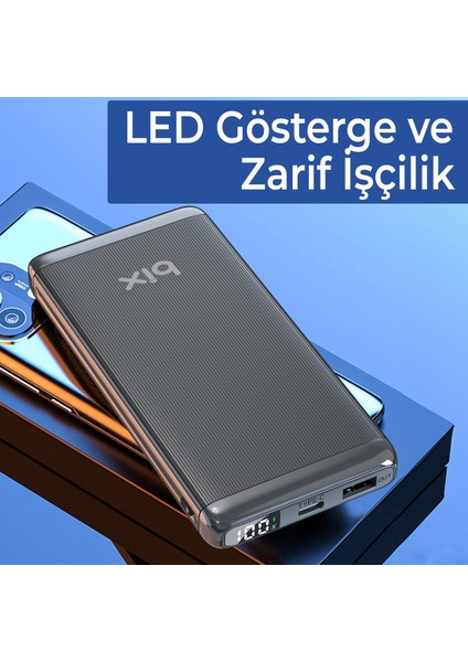 BXPB11 10000MAH 20W Pd Type-C ve Usb-A Scp 22.5W Qc 3.0 18W Çift Çıkışlı LED Ekranlı Powerbank Siyah