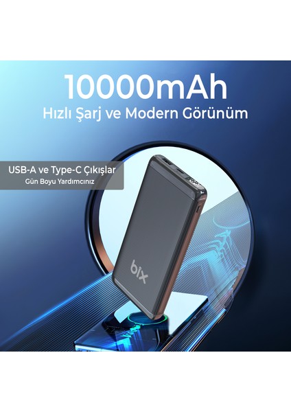 BXPB11 10000MAH 20W Pd Type-C ve Usb-A Scp 22.5W Qc 3.0 18W Çift Çıkışlı LED Ekranlı Powerbank Siyah