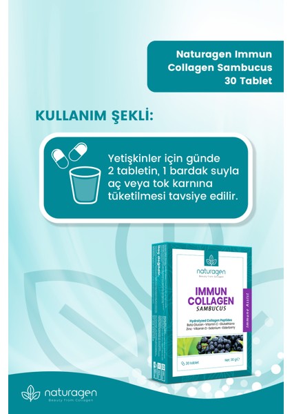 Immun Sambucus (Karamürver),Collagen,Beta Glukan,Vitamin A-B6-B12-C-D-E,Selenyum,Çinko 30'lu Tablet