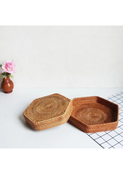 2'li Set - El Yapımı Altıgen Rattan Düzenleyici