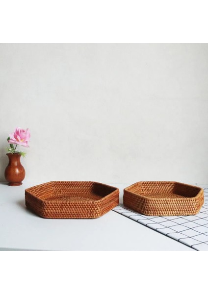 2'li Set - El Yapımı Altıgen Rattan Düzenleyici