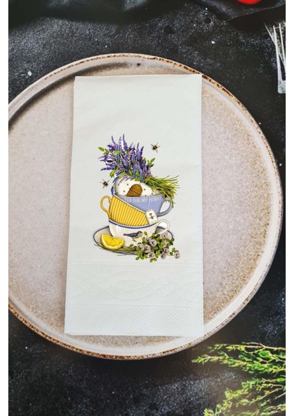 Lavanta Çiçekli Fincan Konuşan Peçete Sunum Peçetesi