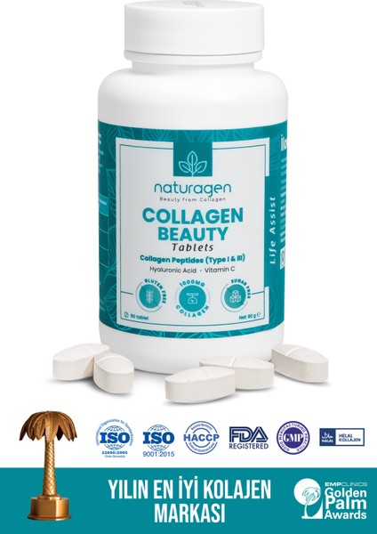 60 Tablet Hidrolize Collagen Type (Tip 1&Tip 3 Sığır ,Hyaluronic Acid & Vitamin C)