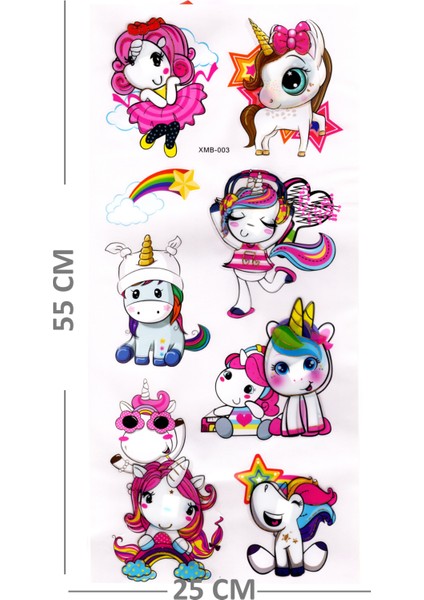 Duvar Sticker Kabartmalı 3 Boyutlu Sticker, 3D Duvar Stiker 55 x 25 cm - Unicorn Cute