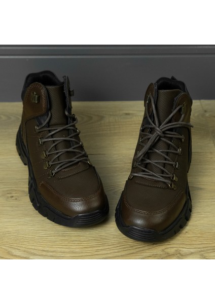 Outdoor Model +8 cm Boy Uzatan Gizli Topuklu Kahverengi Bağcıklı Erkek Bot