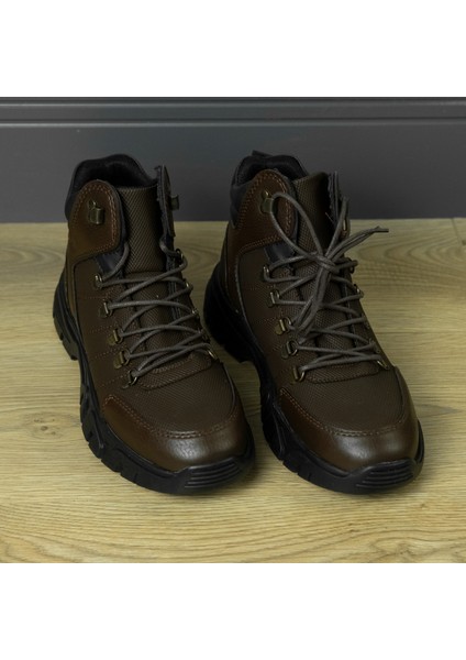 Outdoor Model +8 cm Boy Uzatan Gizli Topuklu Kahverengi Bağcıklı Erkek Bot