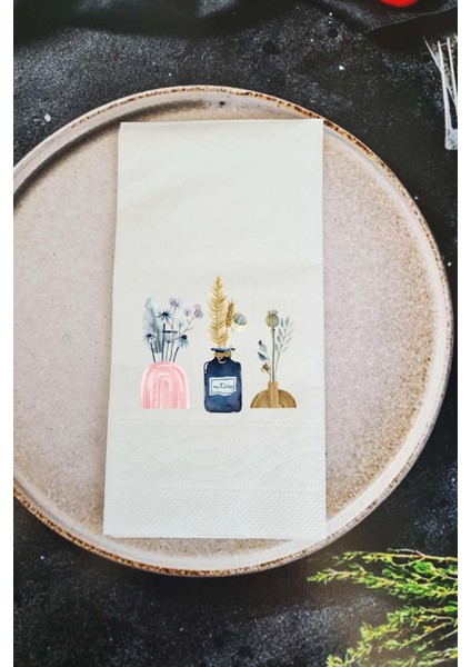 Soft Çiçekli Vazo Konuşan Peçete Sunum Peçetesi