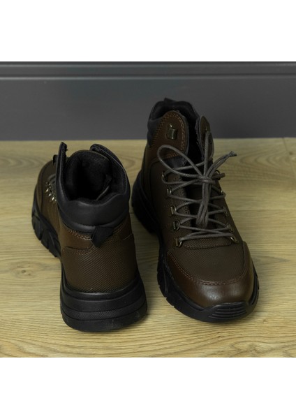 Outdoor Model +8 cm Boy Uzatan Gizli Topuklu Kahverengi Bağcıklı Erkek Bot