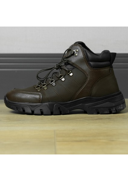 Outdoor Model +8 cm Boy Uzatan Gizli Topuklu Kahverengi Bağcıklı Erkek Bot