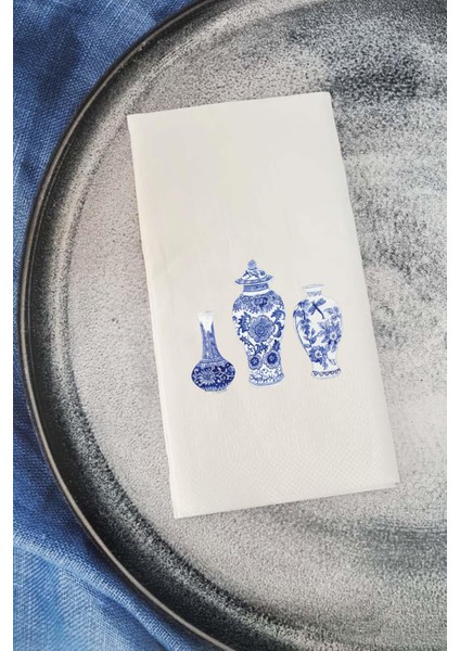 Bleu Blanc Vazo Konuşan Peçete Sunum Peçetesi