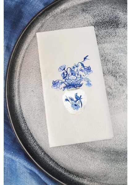 Bleu Blanc Mavi Çiçekli Konuşan Peçete Sunum Peçetesi