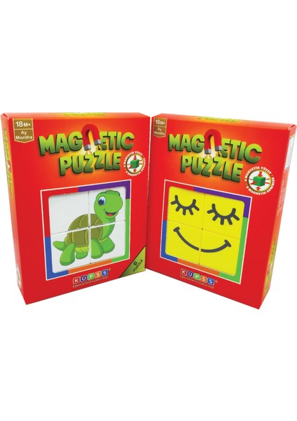 Manyetik Puzzle Ikili Set (Hayvanlar Puzzle + Suratlar Puzzle) 8 Mıknatıslı Küp