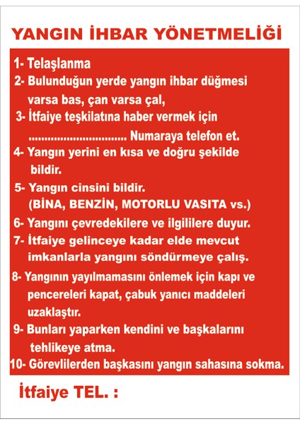 Yr Yıldırım Yangın Ihbar Yönetmeliği Ikaz Levhası